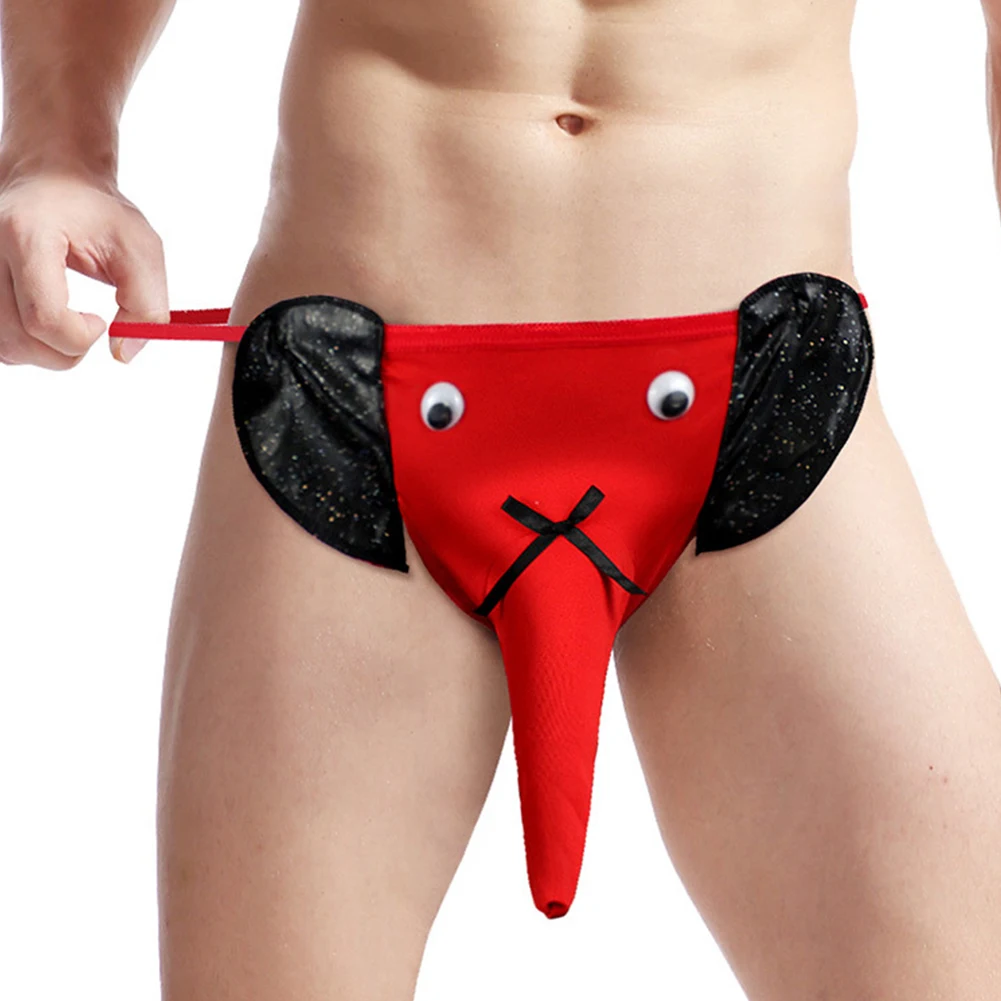 

Mens Erotic Underwear Cartoon Elephant Nose Thong Briefs Faux Leather Sheath G String Underpants Thin Straps Low Waist Panties