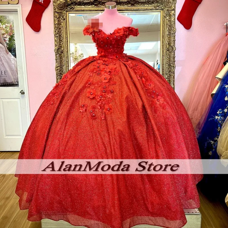 Robe de Quinceanera à sequins personnalisés pour filles, appliques florales chérie, robe d'anniversaire mexicaine, rouge, Rotterdam Kle, 15 ans