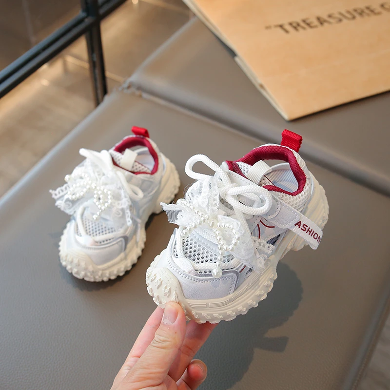 Kids Casual Sandals for Girls 2025 Summer New Toddler Walking Shoes with Beaded Bow Non-slip Soft Sole Versatile Sports Sandals