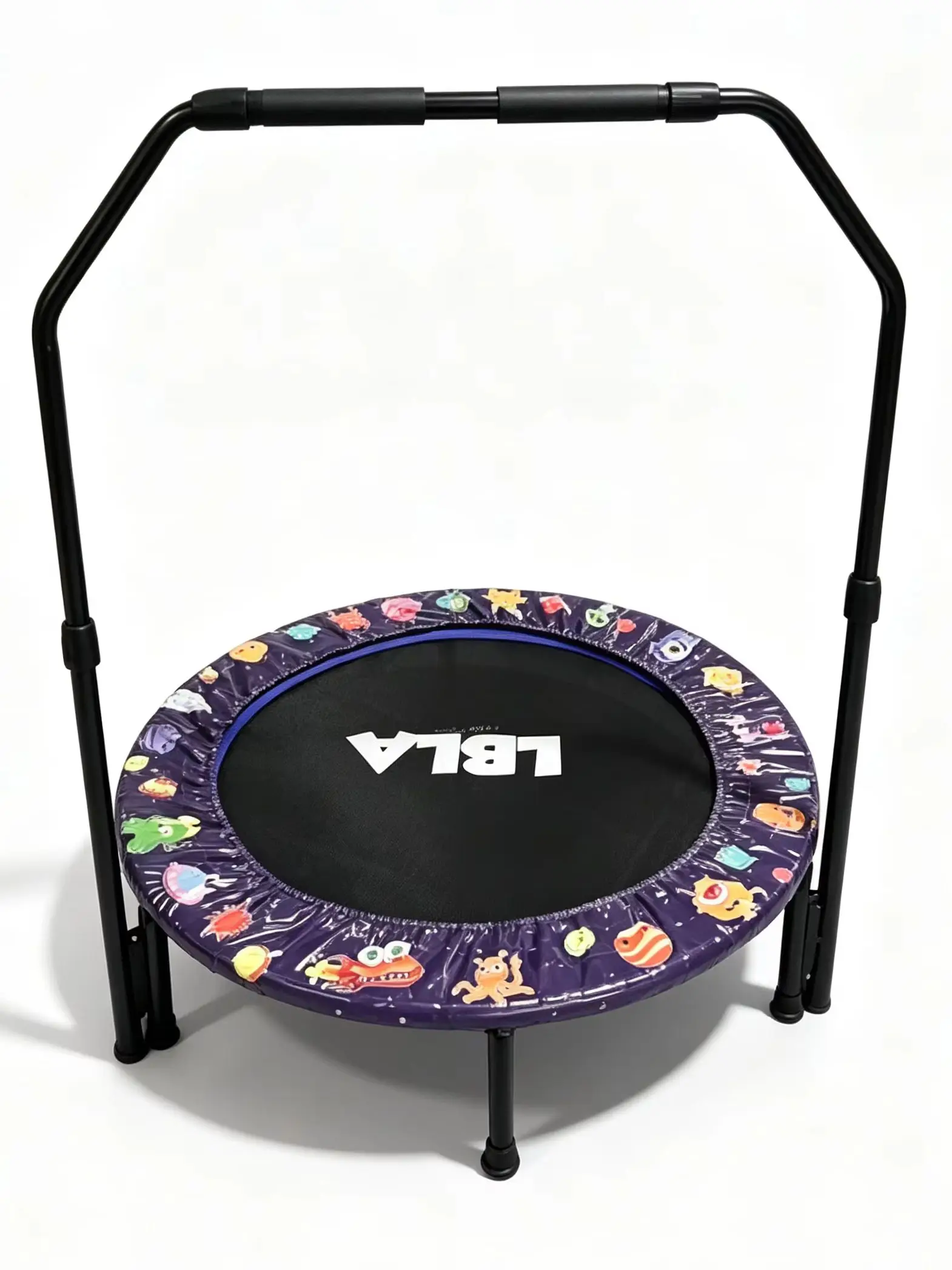 Kids Trampoline With Adjustable Handrail Purple Safety Pad Indoor Toddler Entertainment Fitness Jumping Equipment