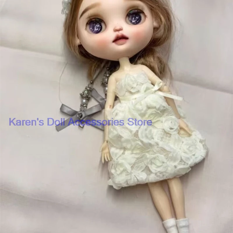 

1pcs 2026 Rose Bud Lace Off-Shoulder Bodice Dress for landoudou/Blythe(Fit for Lulu,ymy24,Ob22,24,26,zone, Jenny)