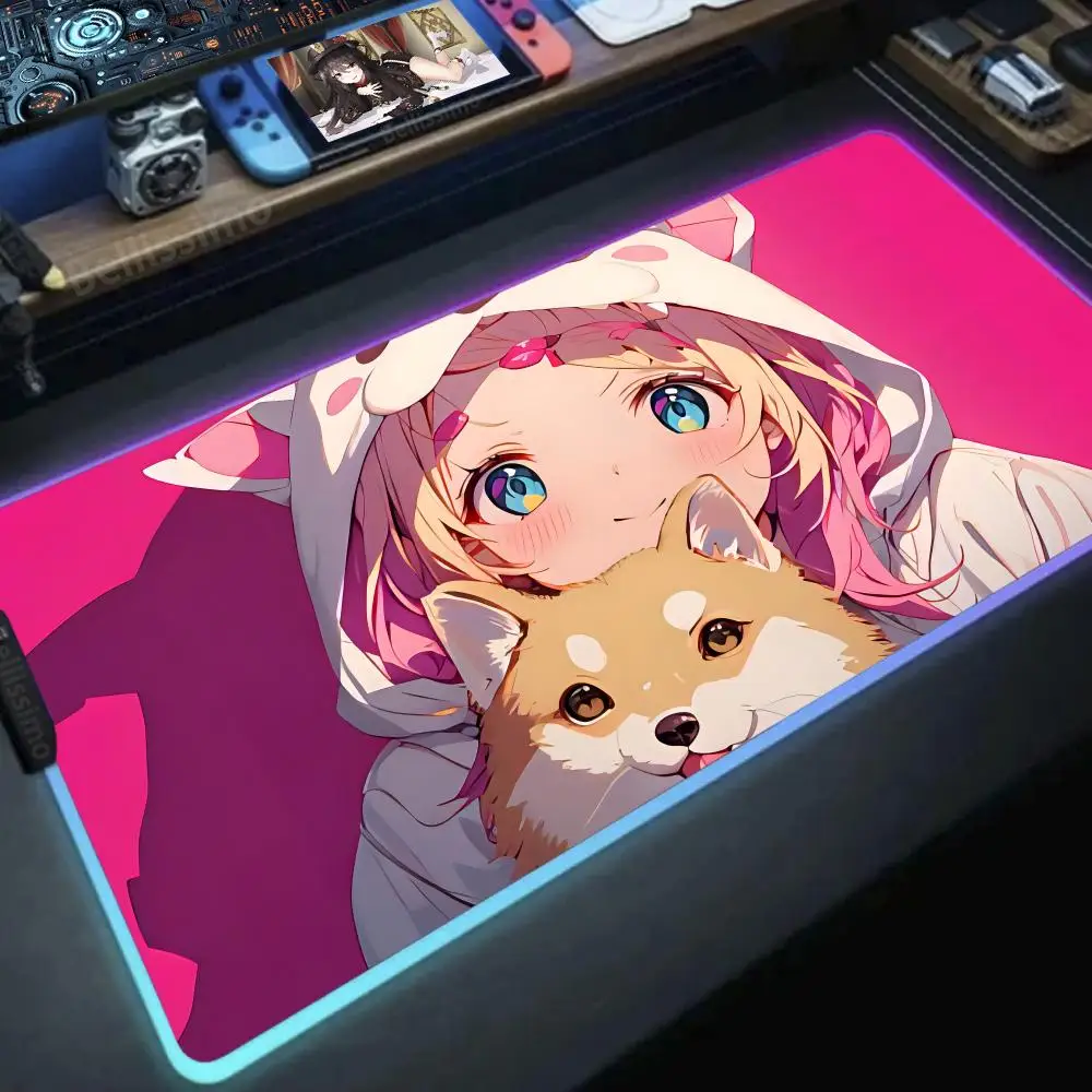 

Милый коврик для мыши с котиком, крутой RGB-клавиатурный коврик Kawaii, аксессуары для геймеров, популярные офисные аксессуары, светящийся LED-коврик для компьютера