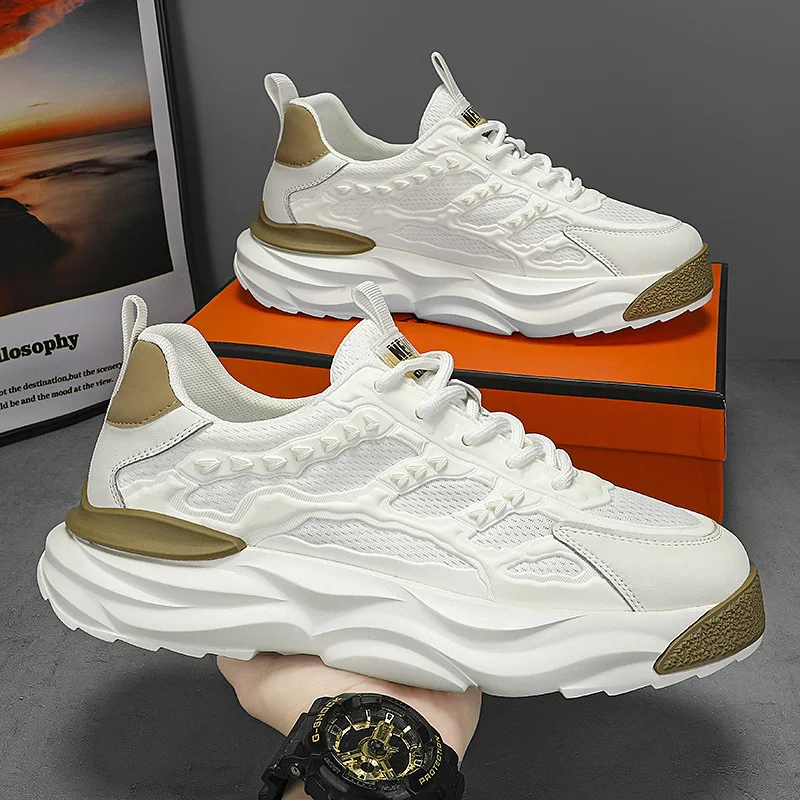 

Мужские четырехсезонные дышащие кроссовки для папы на массивной подошве, увеличивающие рост, спортивные повседневные кроссовки в стиле спецодежды