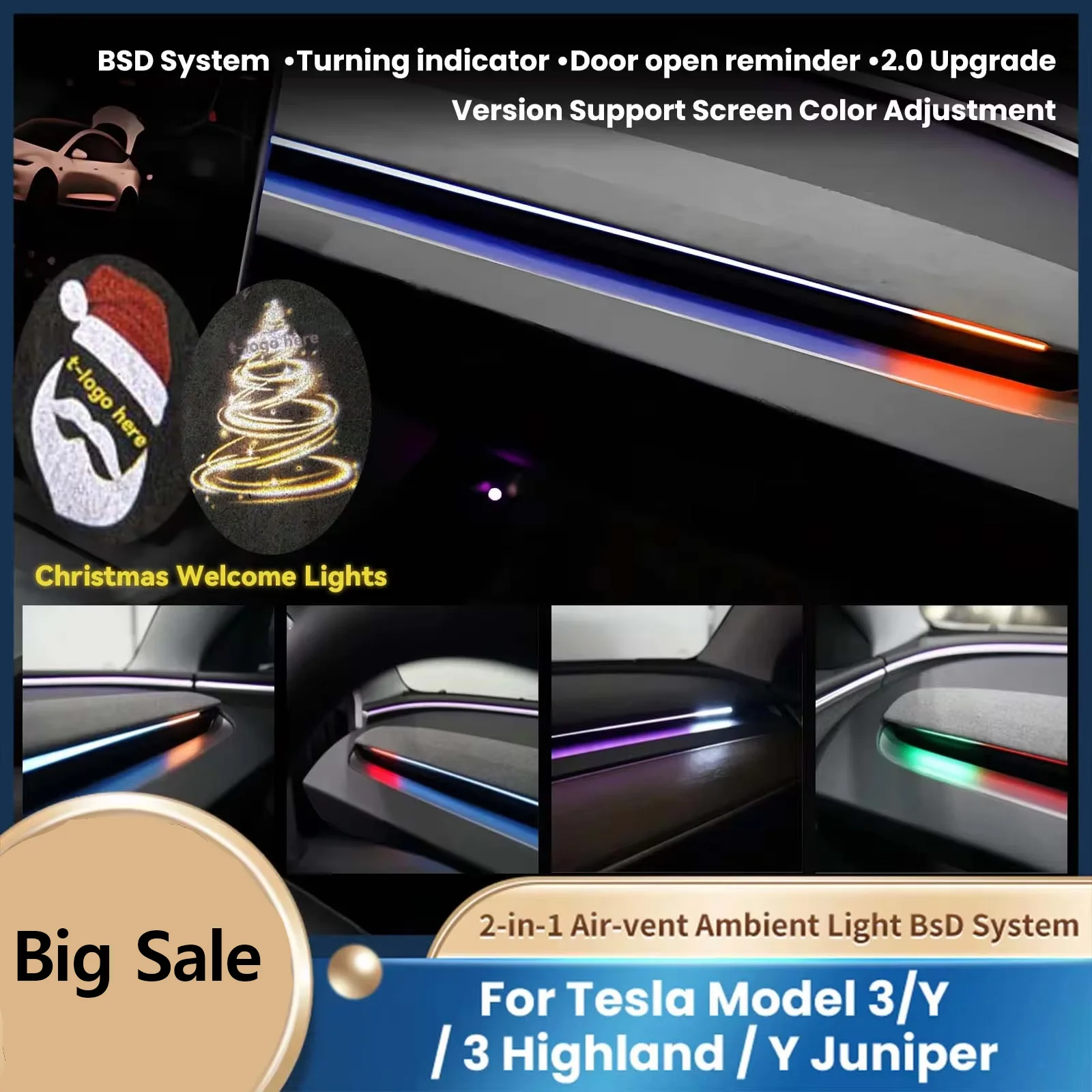 最新バージョン2.0 スマートエアベントアンビエントライトシステム ブラインドスポットモニタリングBSDシステム テスラ モデル3 Y ジュニパー3 ハイランド用