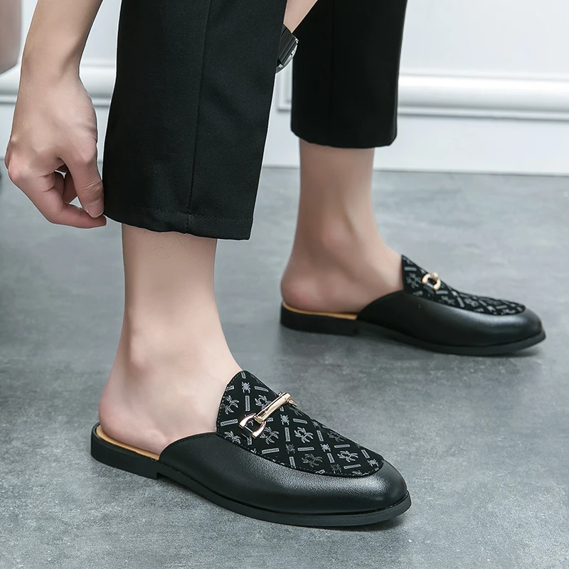 Black men's slippers Classic and versatile design styles Daily leisure walking outdoor party Breathable men's half slippers image 3