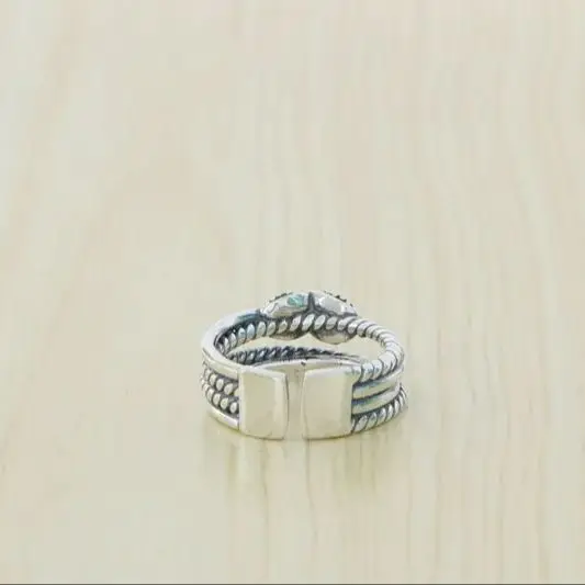 S925 sterling silver ring with exaggerated double layered lines, punk hip-hop style, handsome retro trend, jewelry