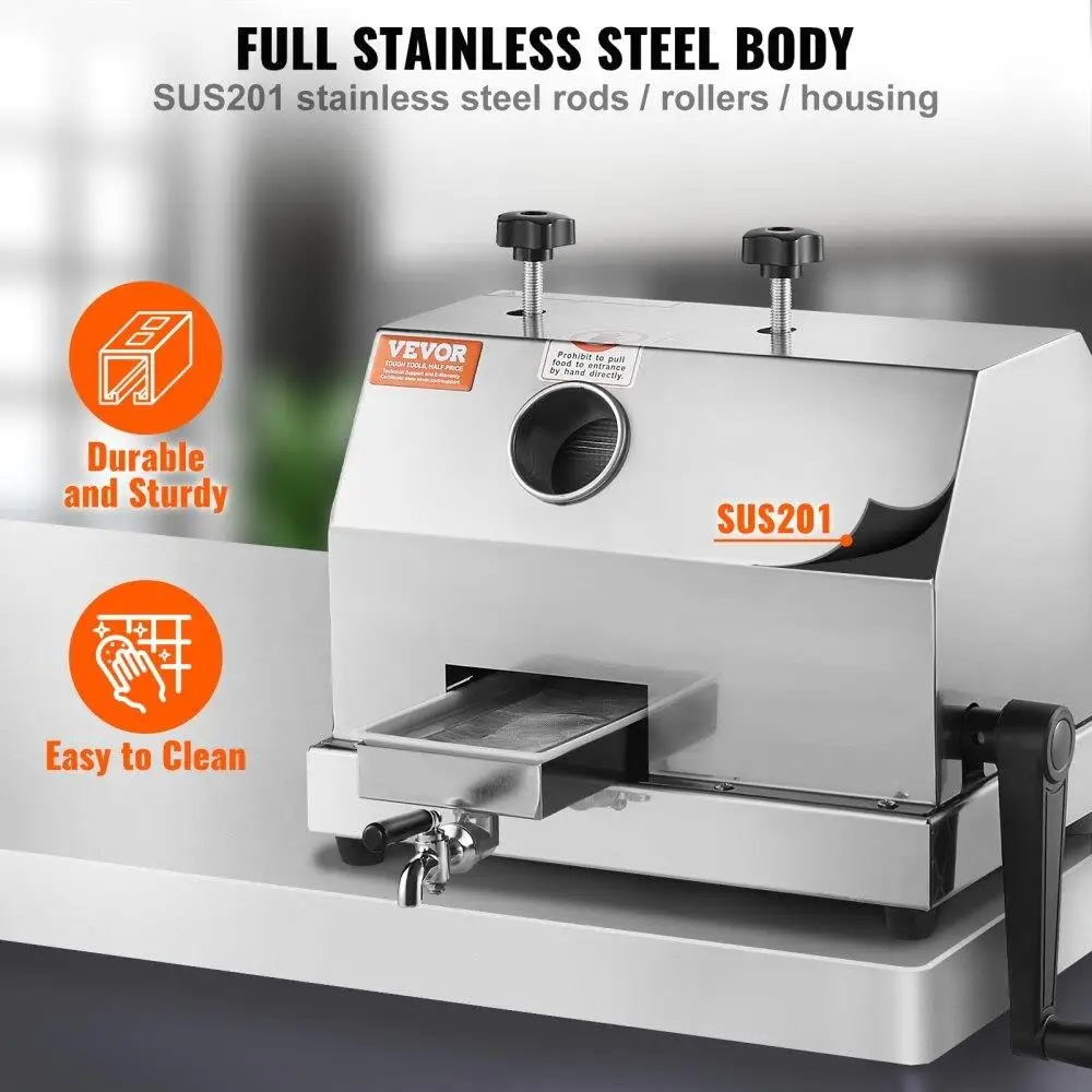 商業用高出力サトウキビジューサー 110LBS/H 3 ステンレス鋼ローラー 2.4 大型入口手動ジュース抽出器