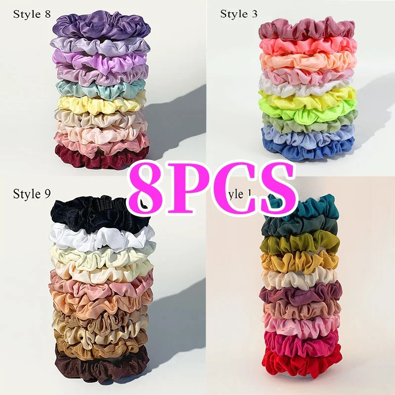 

10pcs/pack Women Colorful Satin Silk Scrunchies Elastic Hair Bands Solid Color Dot Hair Ties Ponytail Holder Hair Accessories