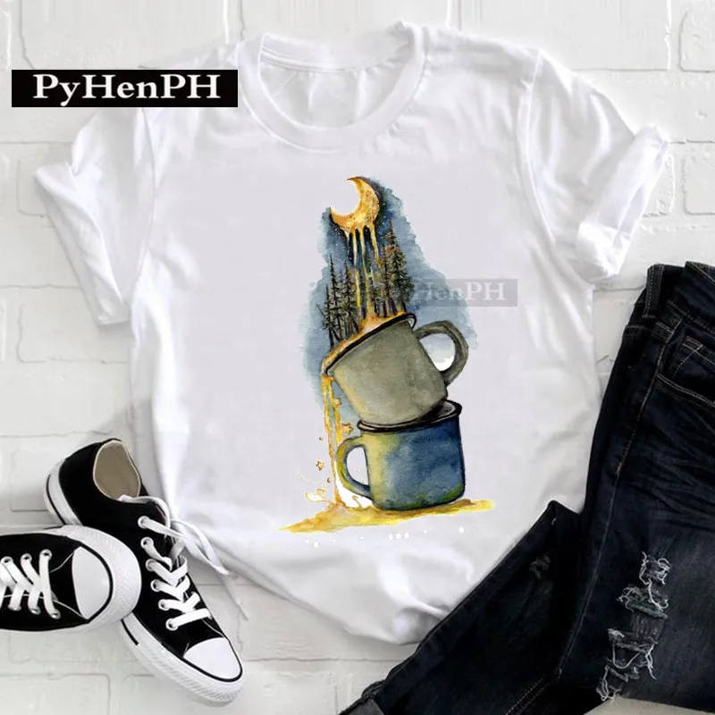 Best-selling skull mermaid print creative streetwear casual short-sleeved T-shirt for women, made of summer polyester fabric.