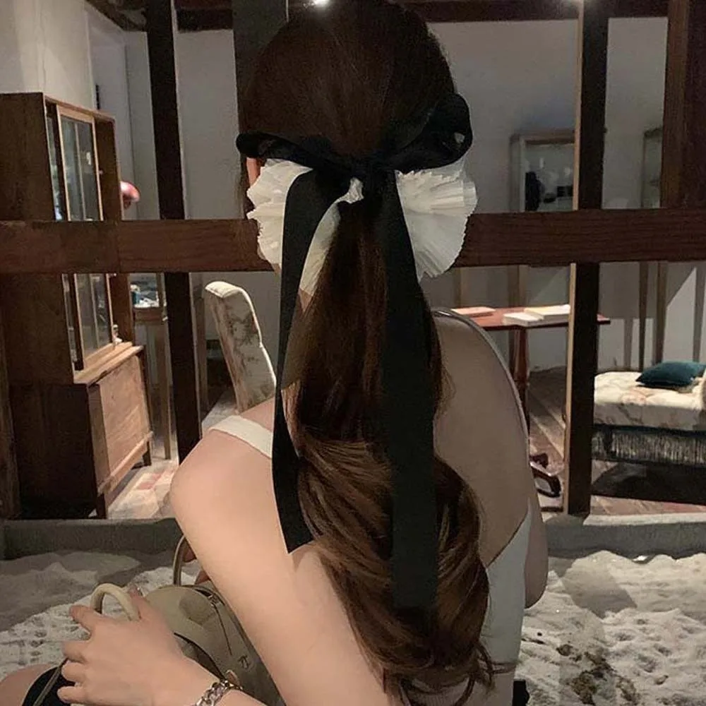 Chic Hair Rope Large-Size Oversized Scrunchies Elegant Elastic Ruffle Scrunchie Contrast Color Handmade Ribbon Hair Tie Gifts