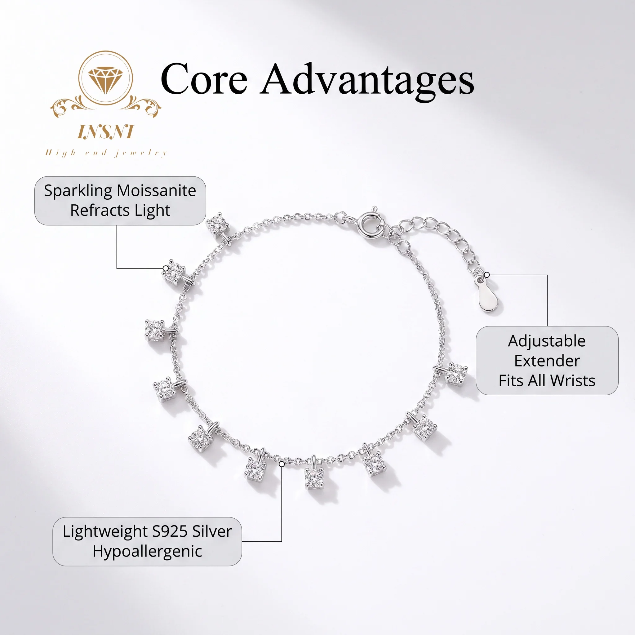 S925 Sterling Silver All-moissanite Bracelet Bracelet Affordable Light Luxury Jewelry Fringed Bracelet Daily Elegance Commute