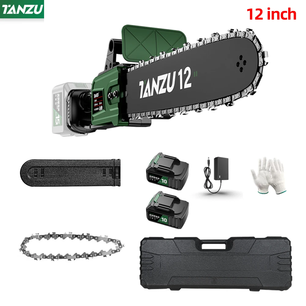 Brushless Motor Electric Chain Saw 12 Inch Garden Wood Cutting Chainsaw Cordless Pruning Power Tools With Lithium Battery Tanzu