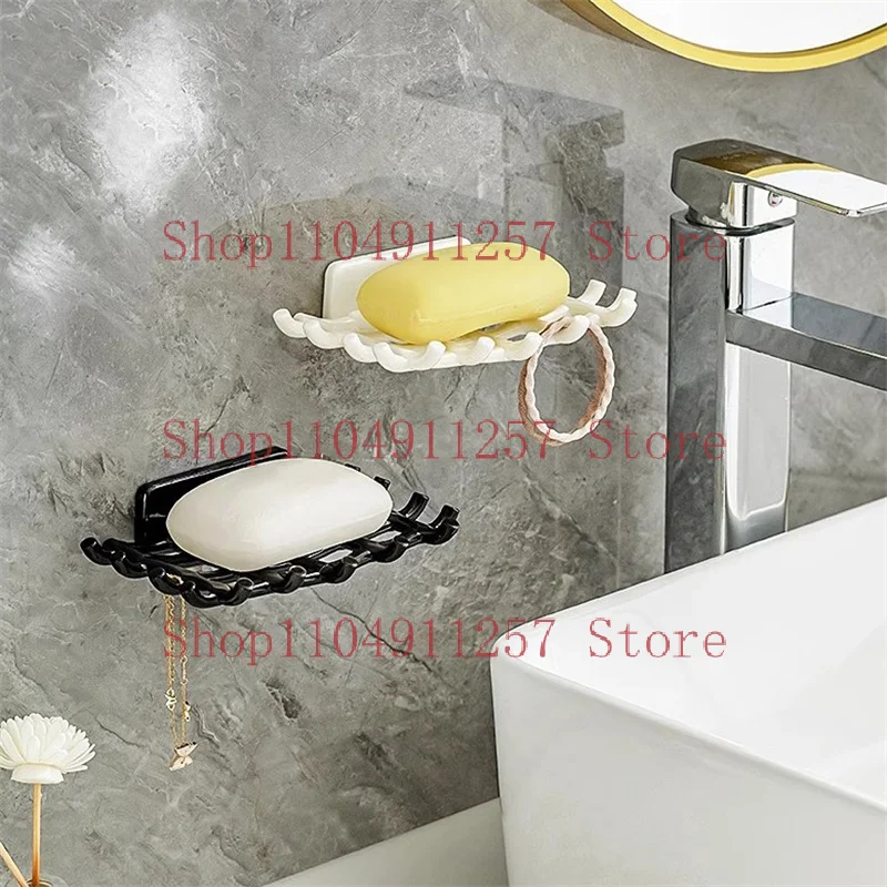 

Soap Box Wall Mounted Drainage Shelf For Home Use No Punching High-end Bathroom New Soap Dish Rack Hooks For High-end Bathrooms
