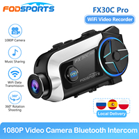 Fodsports FX30C Pro Camera Intercom for Motorcycle Helmet Bluetooth Headsets 1080P HD WiFi Video Recorder Interphone,FM Music