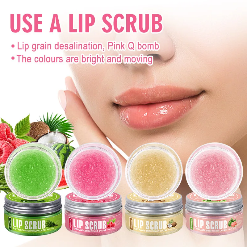100 ชิ้น Lip Scrub 30 กรัม Raspberry วานิลลามะพร้าวแตงโม Lip Brighten Exfoliating Lip Moisturizing ของขวัญผู้หญิง