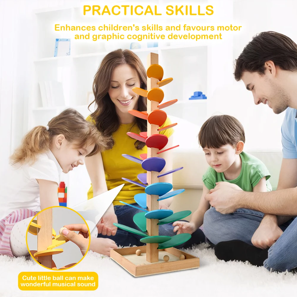 Wooden Colourful Music Tree Toy Fine Motor Skills Development Marble Run Ball Race Track Game Interactive Toy for Children