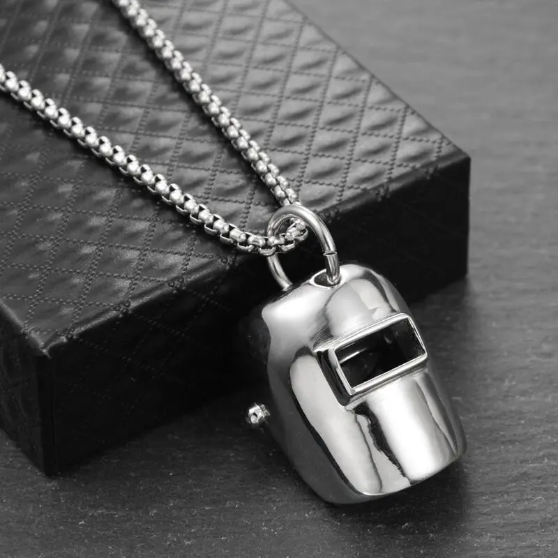 2022 New Stainless steel mens hip hop mask pendant necklace creative Silver color Welder mask necklace fashion jewelry men