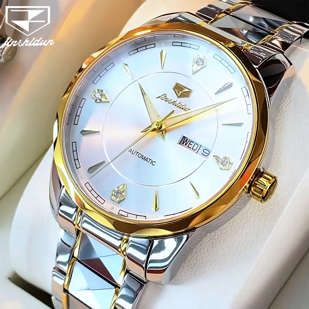 

JSDUN Men Watches Luxury Business Tungsten Steel Strap Original Automatic Mechanical Wristwatch for Man Sapphire Mirror Calendar