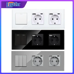 Bingoelec Button Switches and USB Type-C Electrical Sockets EU RU Standard Double Socket with 1gang 1/2way Light Switches