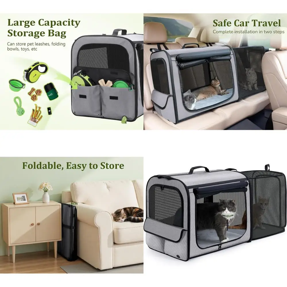 

Lightweight and Stable Expandable Dog Car Carrier, Breathable and Foldable Pet Crate for Travel and Outdoor Use, Gray