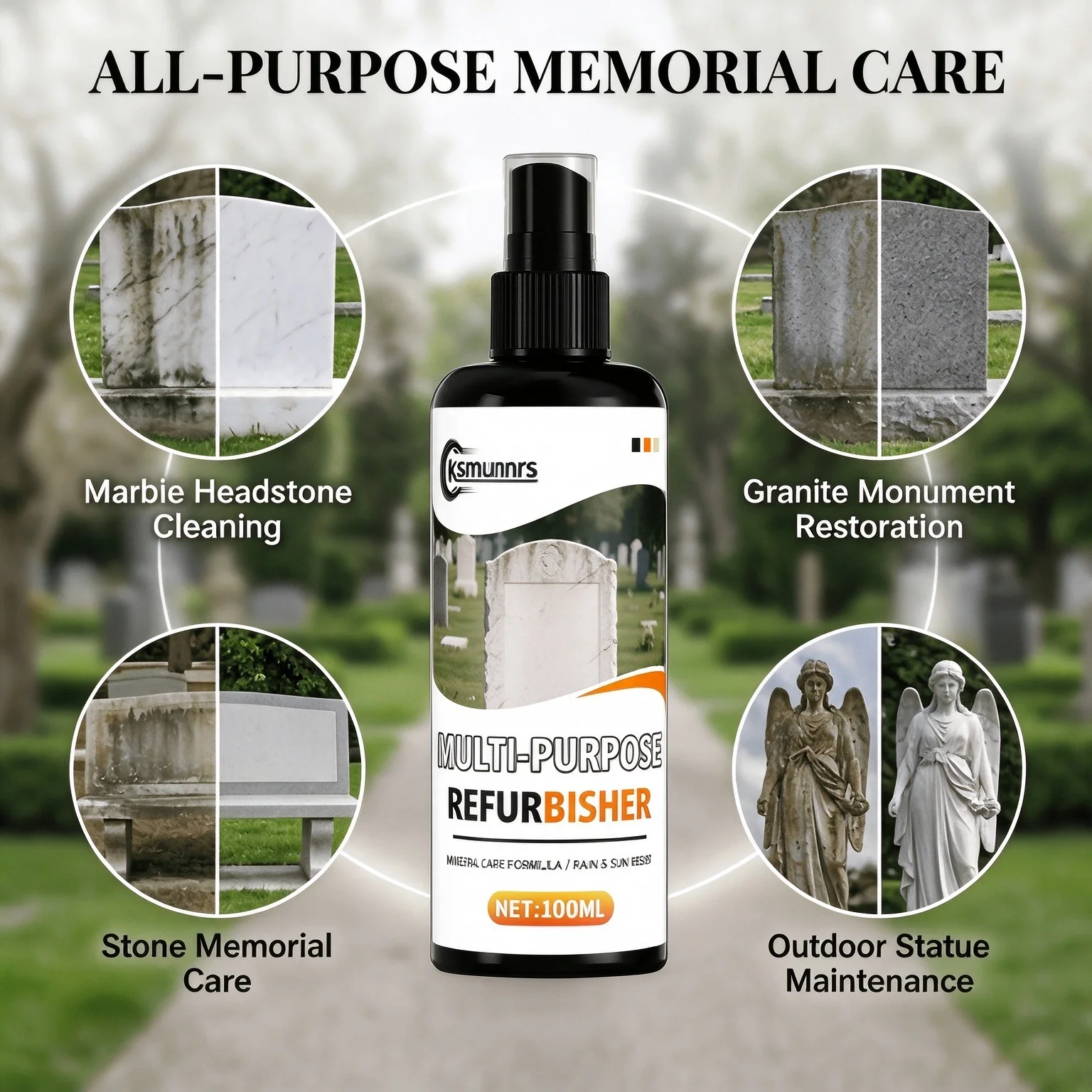 100ml Stone Cleaner, Quickly Restores the Original Color of Stone. Suitable for Memorial Stones, Tombstones, Stone Statues