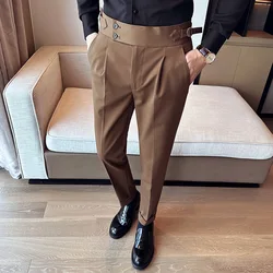 Autumn Winter High Waist Business Dress Pants Men Casual Office Social Suit Pants Wedding Groom party trousers men clothing 2023