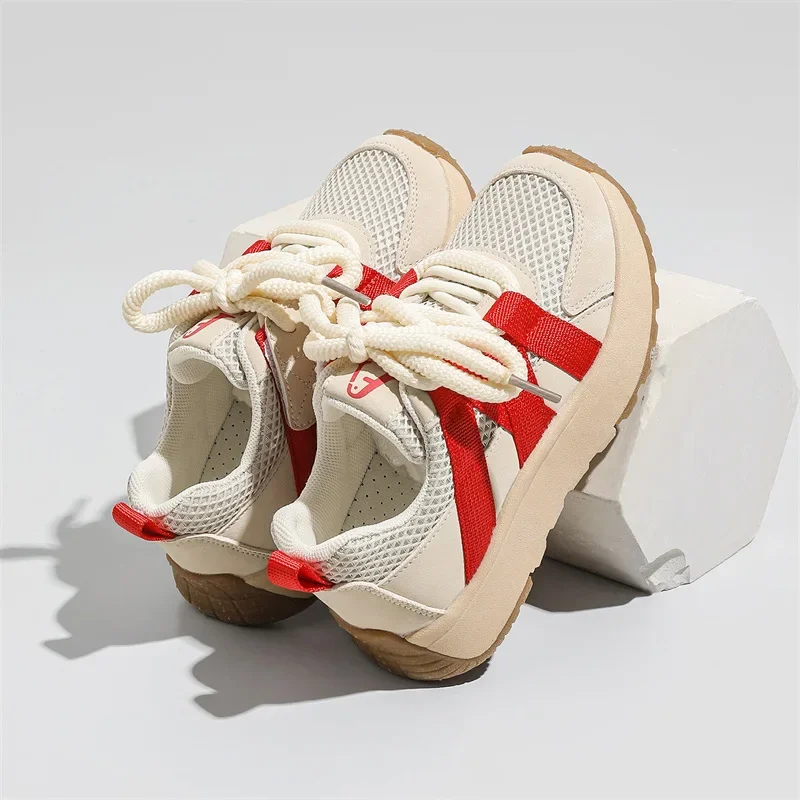 Baskets en maille respirantes à lacets pour enfants, chaussures de sport pour garçons et filles, chaussures plates non ald, document assressenti, printemps, automne, nouveau, 2024