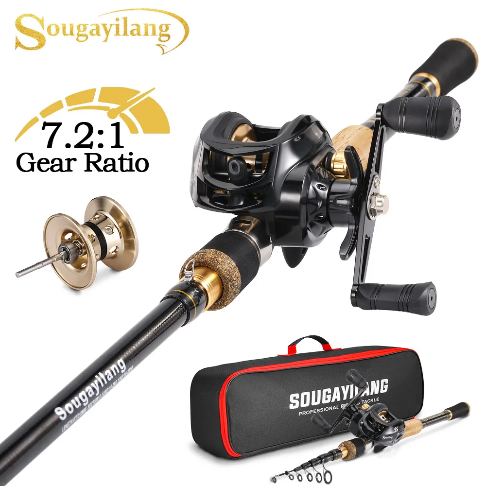 Zestaw wędki i kołowrotka Sougayilang Baitcasting 1,6 m-2,1 m Teleskopowy kołowrotek Combo Pełny zestaw Torba wędkarska Bass Crap