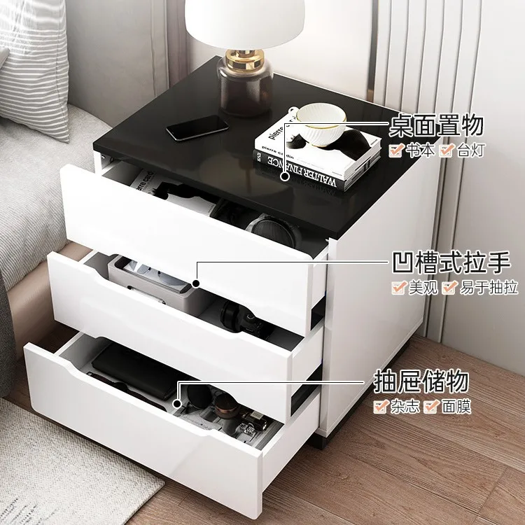 Customized bedside table, storage cabinet, three-layer large-capacity light luxury, high-end rental room, bedroom simple storage