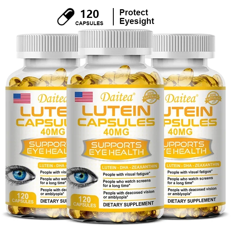 Daitea Lutein 40 mg for Visual Strain, Eye Health - Supports Immune System, Non-GMO, 120 Capsules