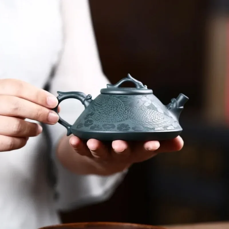 190ml High-end Yixing Raw Ore Purple Clay Teapot Famous Handmade Stone Scoop Dragon Pattern Tea Pot Beauty Chinese Tea pot 1pcs