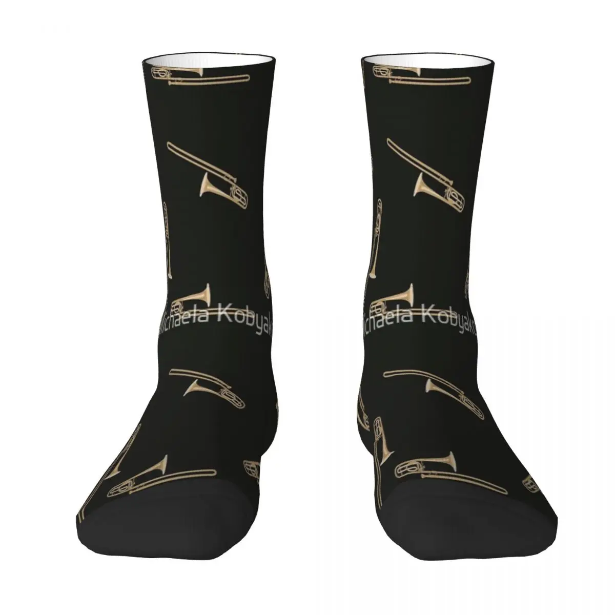 

Trombone On Black Men Socks Long Sock Knee-High Couples Socks Personality Hip Hop Skateboard Stockings