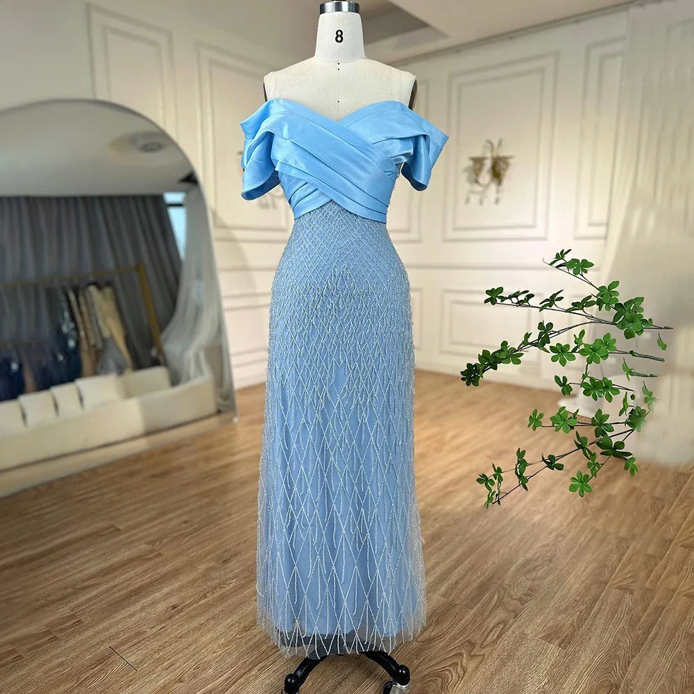 2024 Turquoise Off Shoulder Mermaid Slim Fit Fashion Elegant Satin Evening Dresses Dubai Formal Gowns for Women Wedding Dress