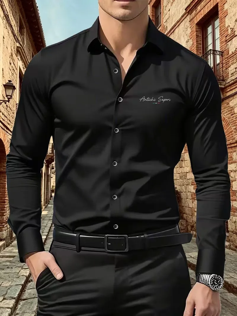 Men's Slim-Fit Long-Sleeve Button-Down Shirt Business Casual Formal Style Wrinkle-Resistant Easy-Care Elegant Design