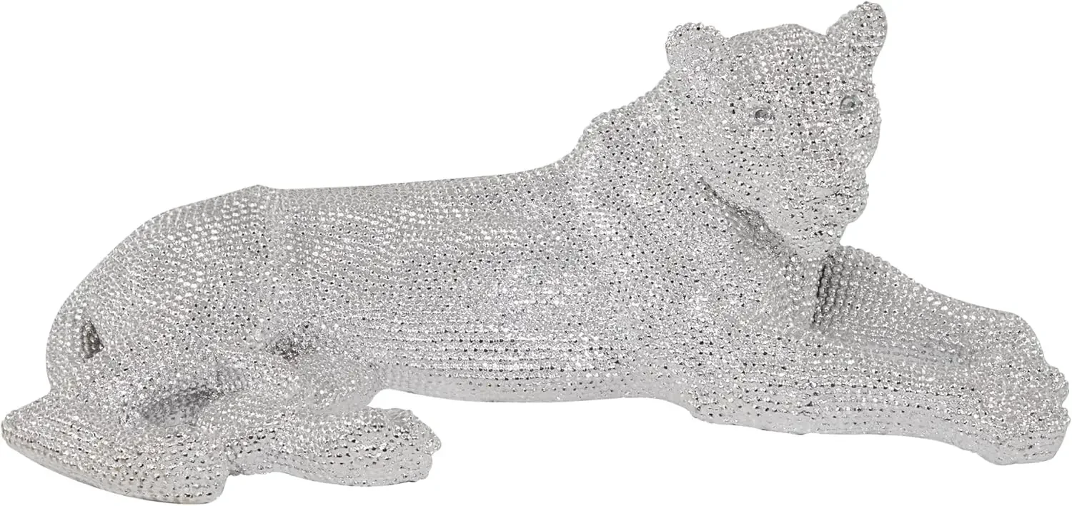 

Deco 79 Polystone Leopard Decorative Sculpture Floor Home Decor Statue with Carved Faceted Diamond Exterior,Silver