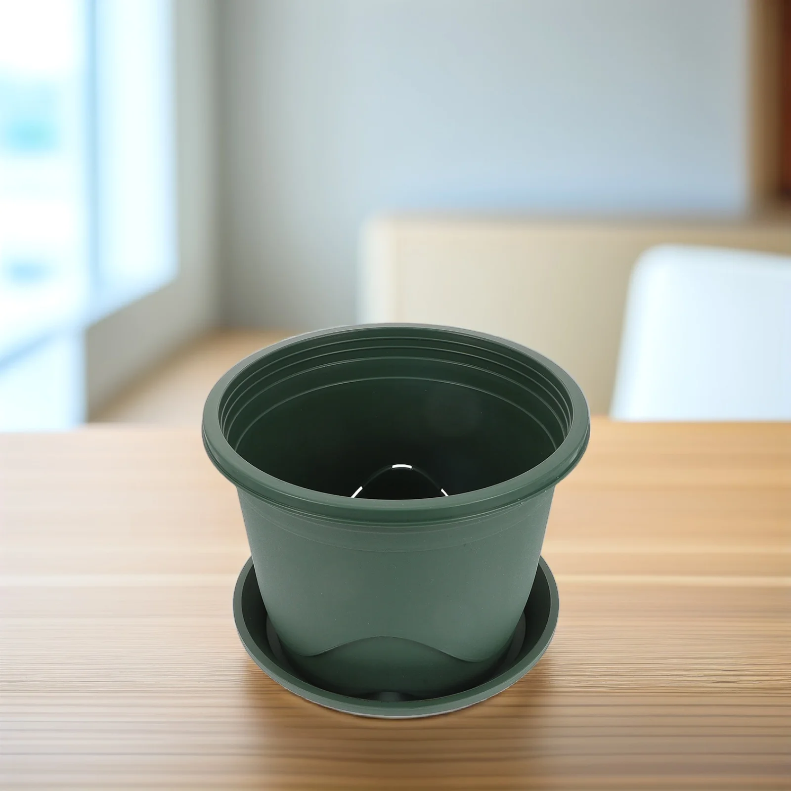 

4 set Root Control Flower Pots Plastic Planters with Trays Premium Delicate Garden House Plants Containers Green
