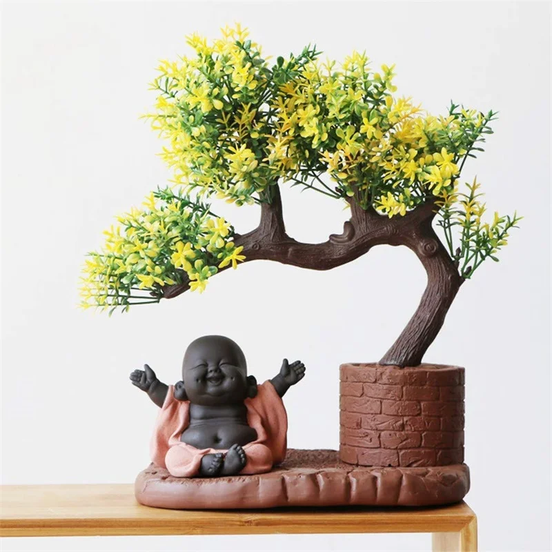 Mini Monk Figurine Mini Buddha Statue Cute Adorable Baby Doll Decoration Creative Chinese Gift Home Office Desktop Car Ornament