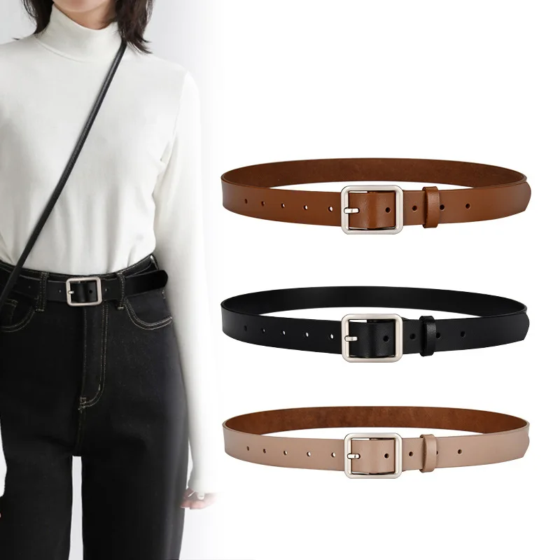 

Genuine LeatherUnisex Men's and Women's Waist Belt Korean Version Fashionable SimpleBelt Versatile Black Women's Sense of Luxury