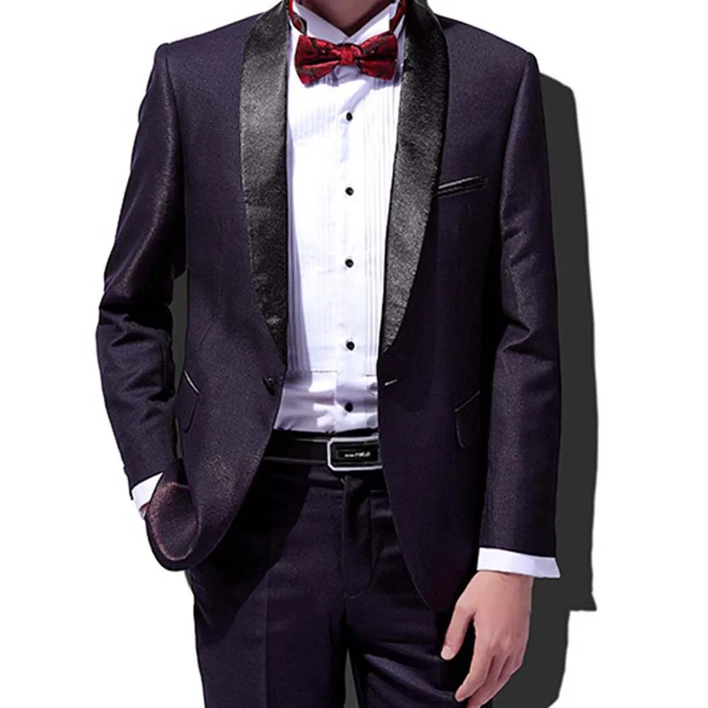 New Dark Purple Men's Suit 2 Pieces Fashion Shawl Lapel Classic Tuxedos Graduation Party Flat Balzer For Party(Blazer+Pants)