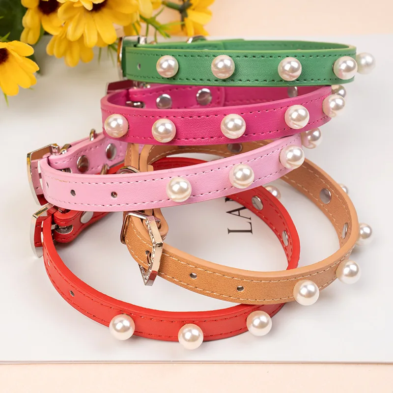 

Pet Collars, Pearl Adjustable Dog Collars, Waterproof and Wear-resistant Cat Collars, Pu Material Pet Supplies