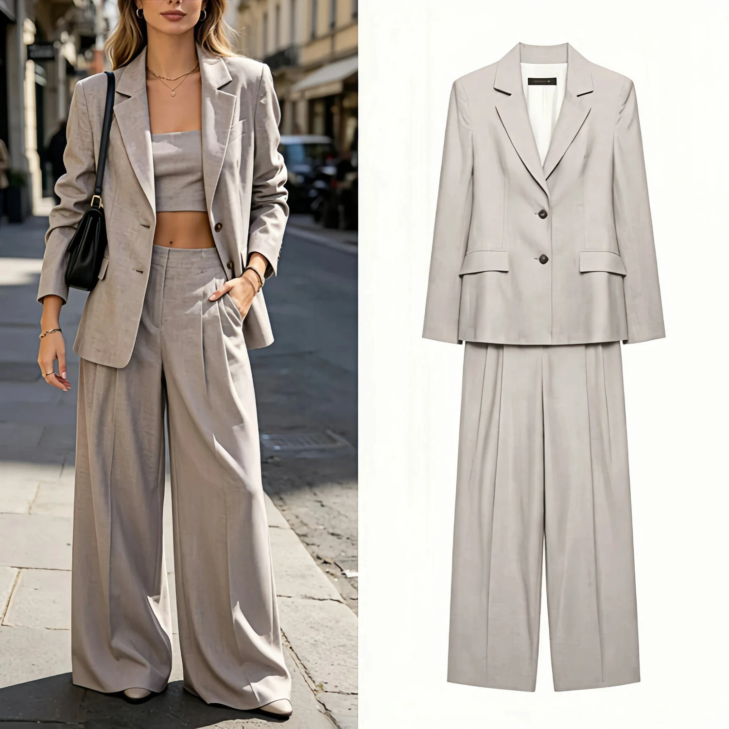 New Women's Fashion Casual Folded Suit Jacket Long Pants Commute Two-Piece Set Summer Collection Regular Sleeve Length