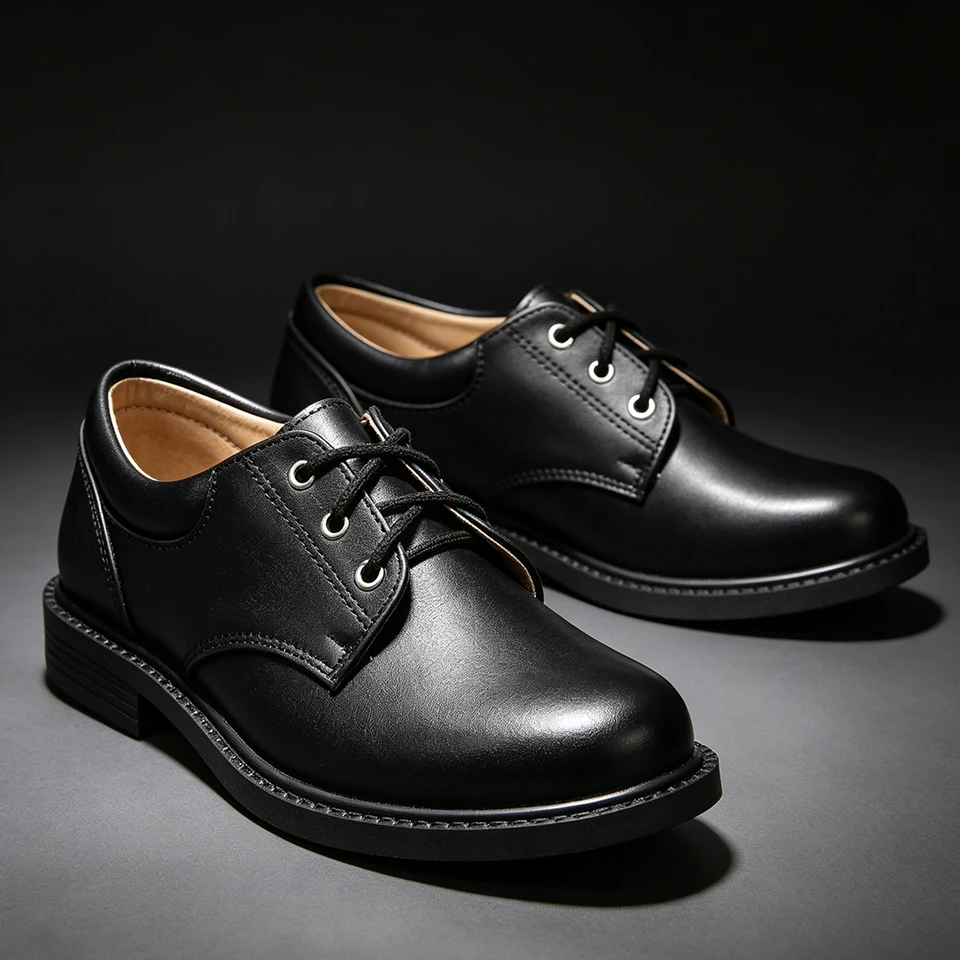 Kids Black Oxford Shoes Classic PU Leather Formal Uniform Footwear Wedding Church Graduation Party Performance Boys Girls Shoes