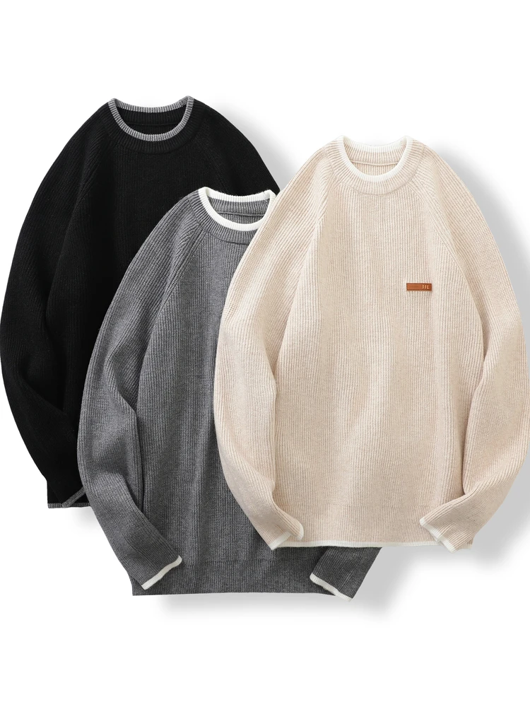 

Утепленный повседневный вязаный свитер с вставками на плечах, мягкий и комфортный, для мужчин, осенне-зимняя модная одежда для отдыха