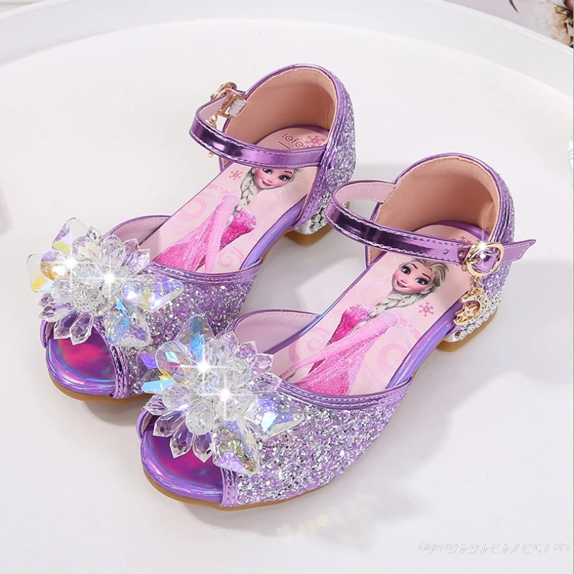 2021 New Frozen Elsa And Anna Girls Sandals With Glitter Bow Princess Kids Soft Shoes