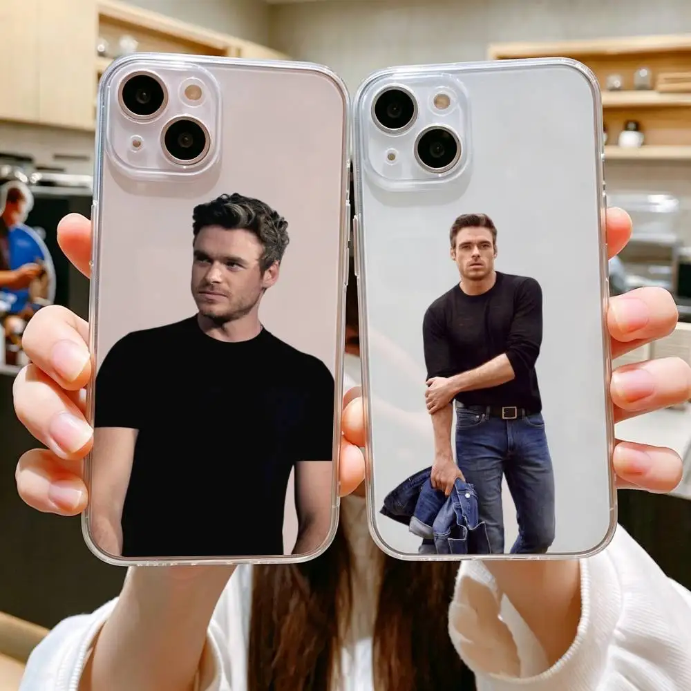 Capa de Telefone Transparente Simples com Impressão Richard Madden para iPhone 11/12/13/14/15/16/17 Plus, Pro, Pro Max e Air