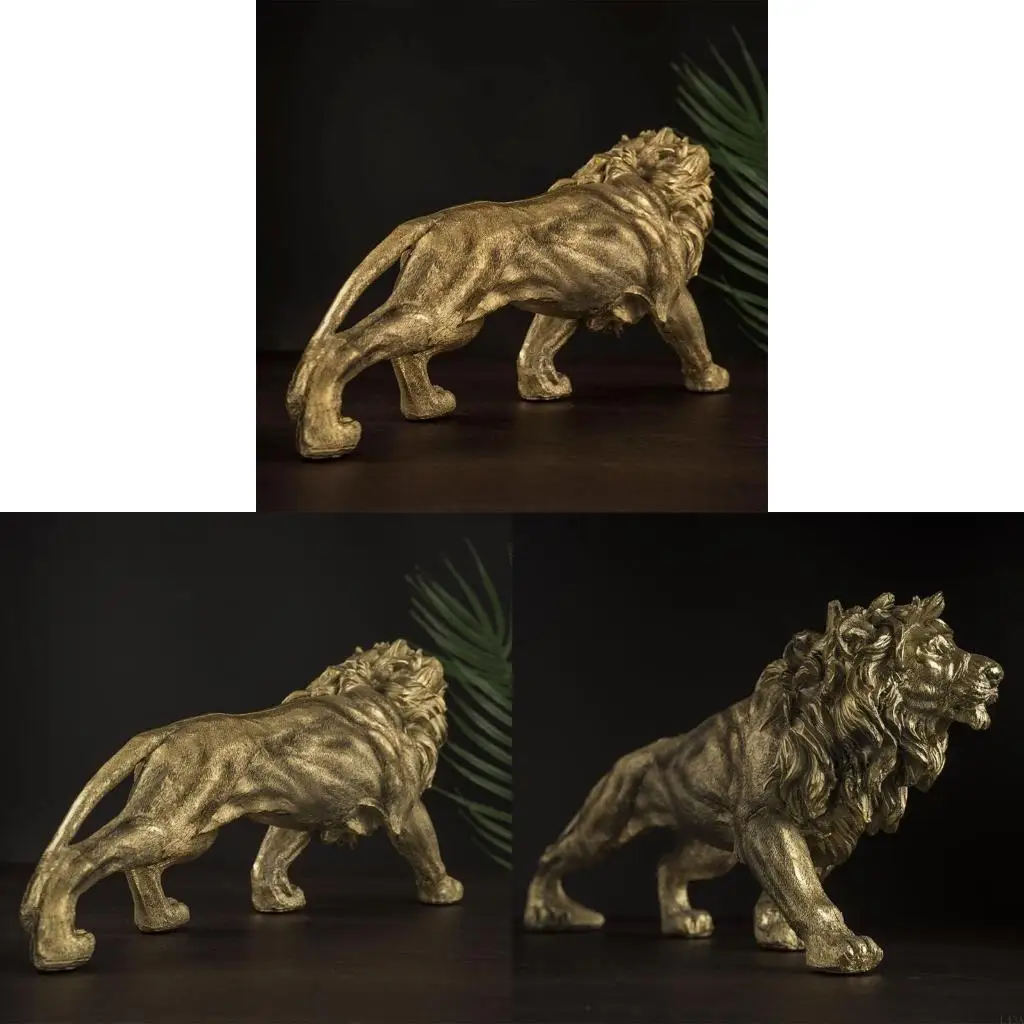 L43A Golden Lion Statue Floor Home Decor Art Big Resin Sculpture New Year 2024 Indoor Large Luxury Ornament Sculpture Modern