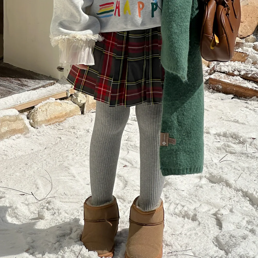 Children Red Skirt 2024 Winter New Girls Color Plaid Pleated Skirt Korean Version Female Treasure Skirt Korean Simple Style