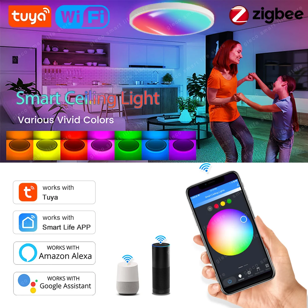 tuya lampada do teto wifi rgbcw zigbee luz de teto led smart life app controle de voz alexa google lampada inteligente para casa decoracao do quarto 01