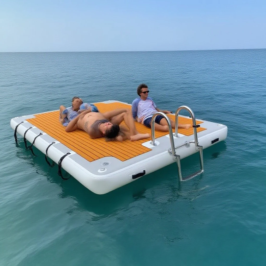 20cm Thickness Floating Dock Water Inflatable Platform with Hard Ladder Swimming Fishing Leisure Island