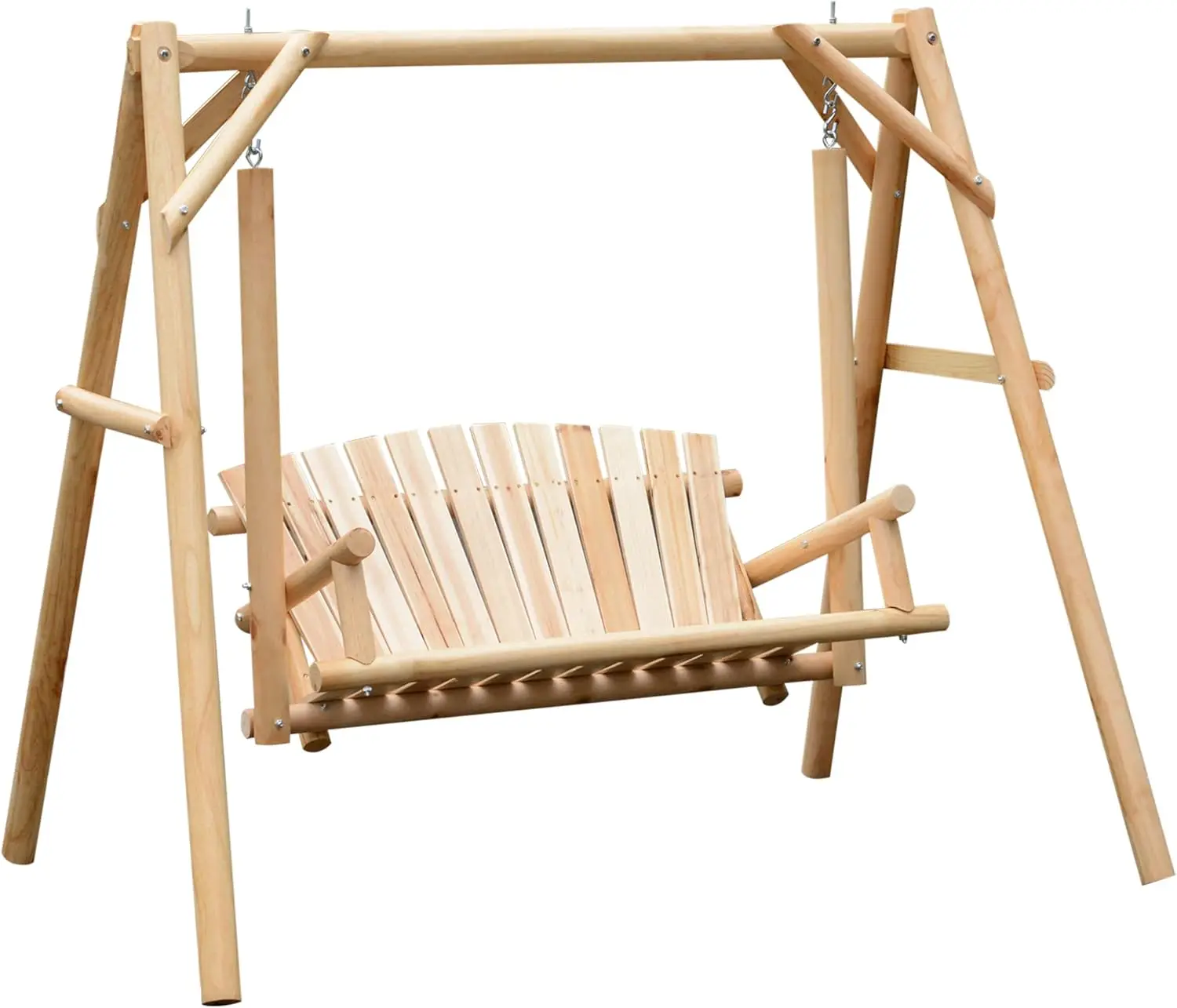 Outsunny-Balançoire de porche avec support en bois, banc de chaise, jardin, côté piscine, arrière-cour, naturel, 2 places